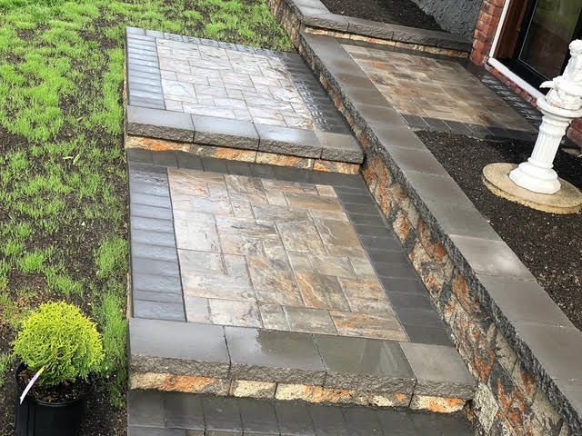 Natural stone walkway with bluestone edging